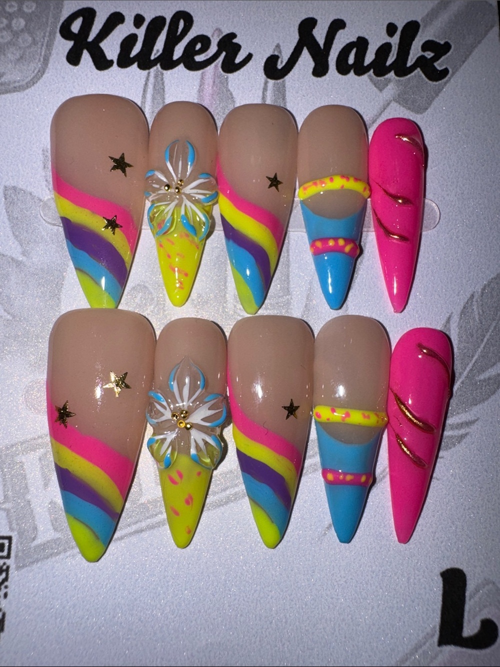 Bright Rainbow Stiletto Press-Ons